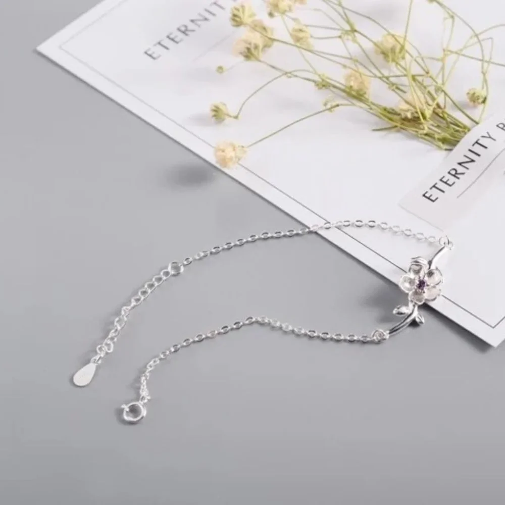 14k Gold Amethyst Flower Bracelet Sterling Silver - Picture 4 of 11